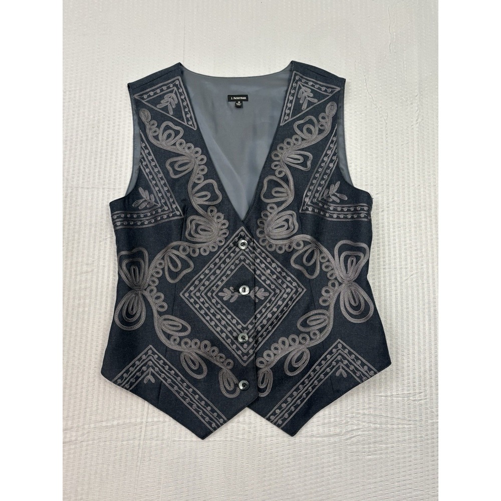 J Peterman Embroidered Wool Vest Botto Giuseppe Italy Fabric Size 10 Boho 0268 - Picture 2 of 8